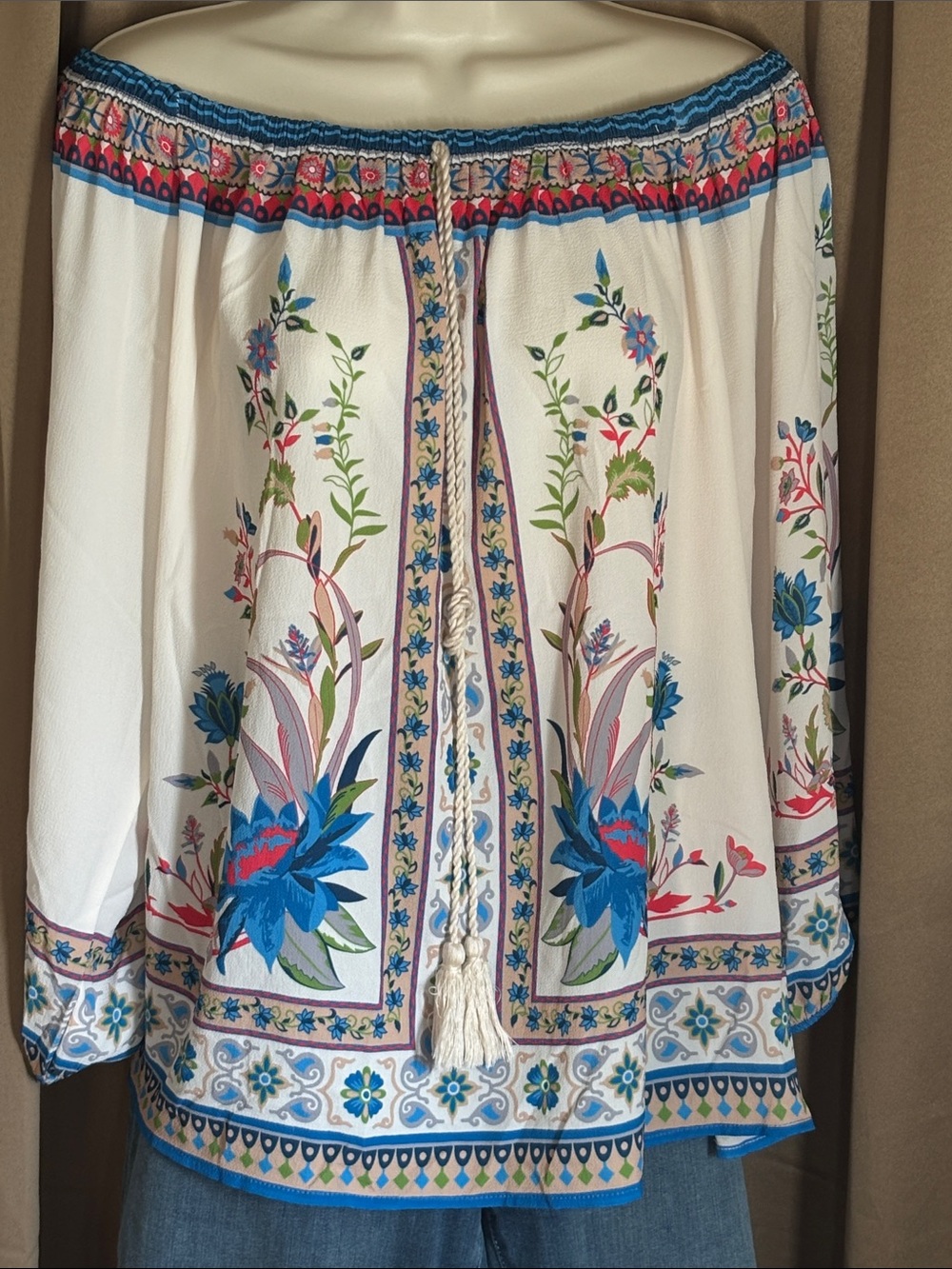 Flying Tomato Floral Print Blouse in Ivory, Blue and Pink